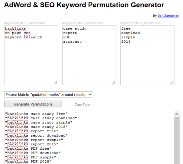 AdWord & SEO Keyword Permutation Generator