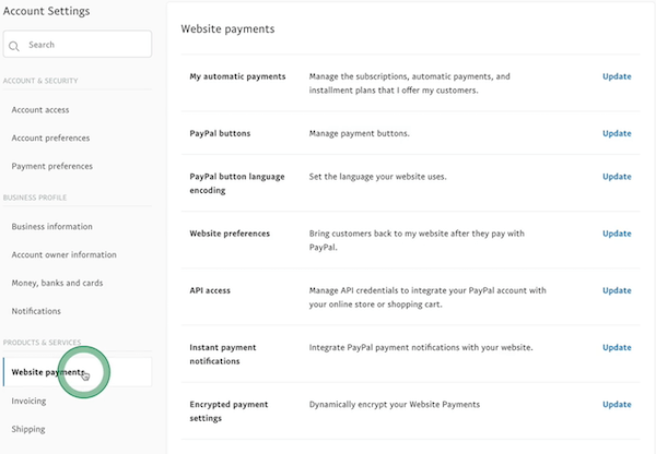 點擊“Website payments”